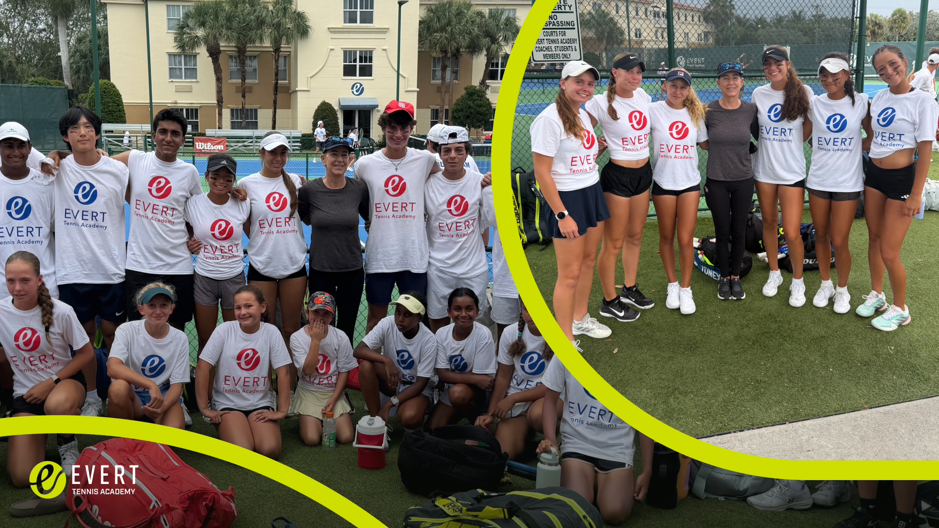 Chris Evert and students in the Evert tennis academy